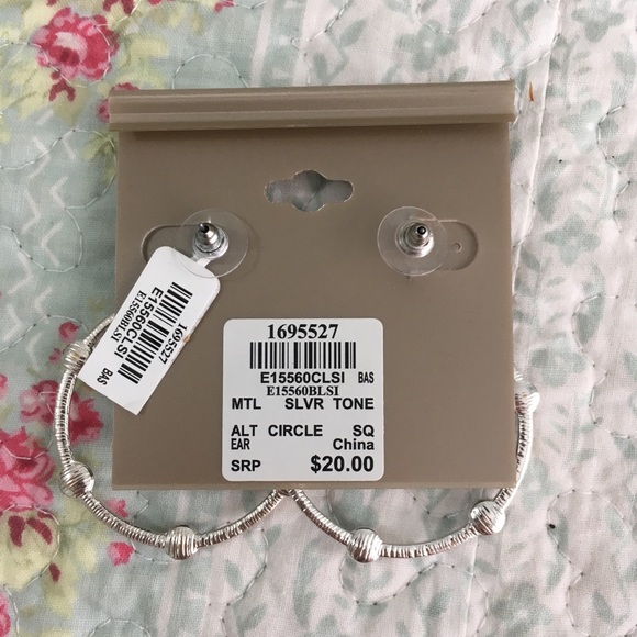 Bedazzled Silver Fashion Hoop Earrings - Picture 2 of 2